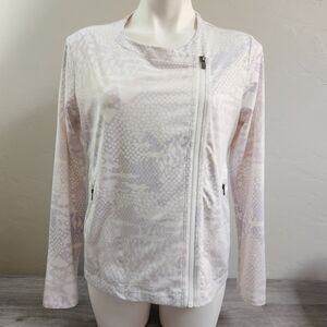 LUCY White Violet Jacket M Asymmetrical‎ Moto Style Activewear  Leopard Military